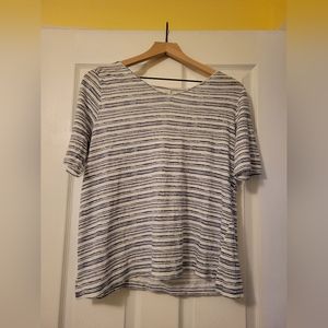 J Jill Large "love linen" shirt, blue/white stripes, beautiful shirt !